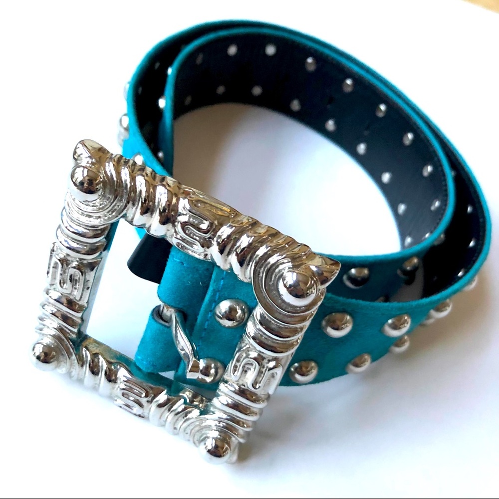 ESCADA Suede & Chrome Studded Belt - Picture 1 of 7